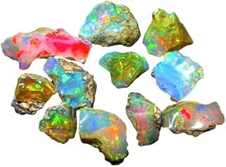 AAA Quality Natural Ethiopian Opal Jumbo Fire Coarse 25 Carat 5-8 Pieces, Natural Opal Gemstones for Cutting Raw DIY art and craft , 10-15 MM, White, 10-15 MM, Gemstone, rough opal,