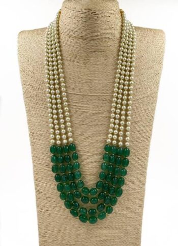 Pretty Crystal & Beads stone Necklace in Green & White ...
