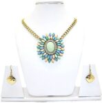 Brass Gold-plated Rose Gold, White, Blue Jewel Set