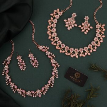 Brass Gold-plated Rose Gold, Purple, Pink Jewel Set